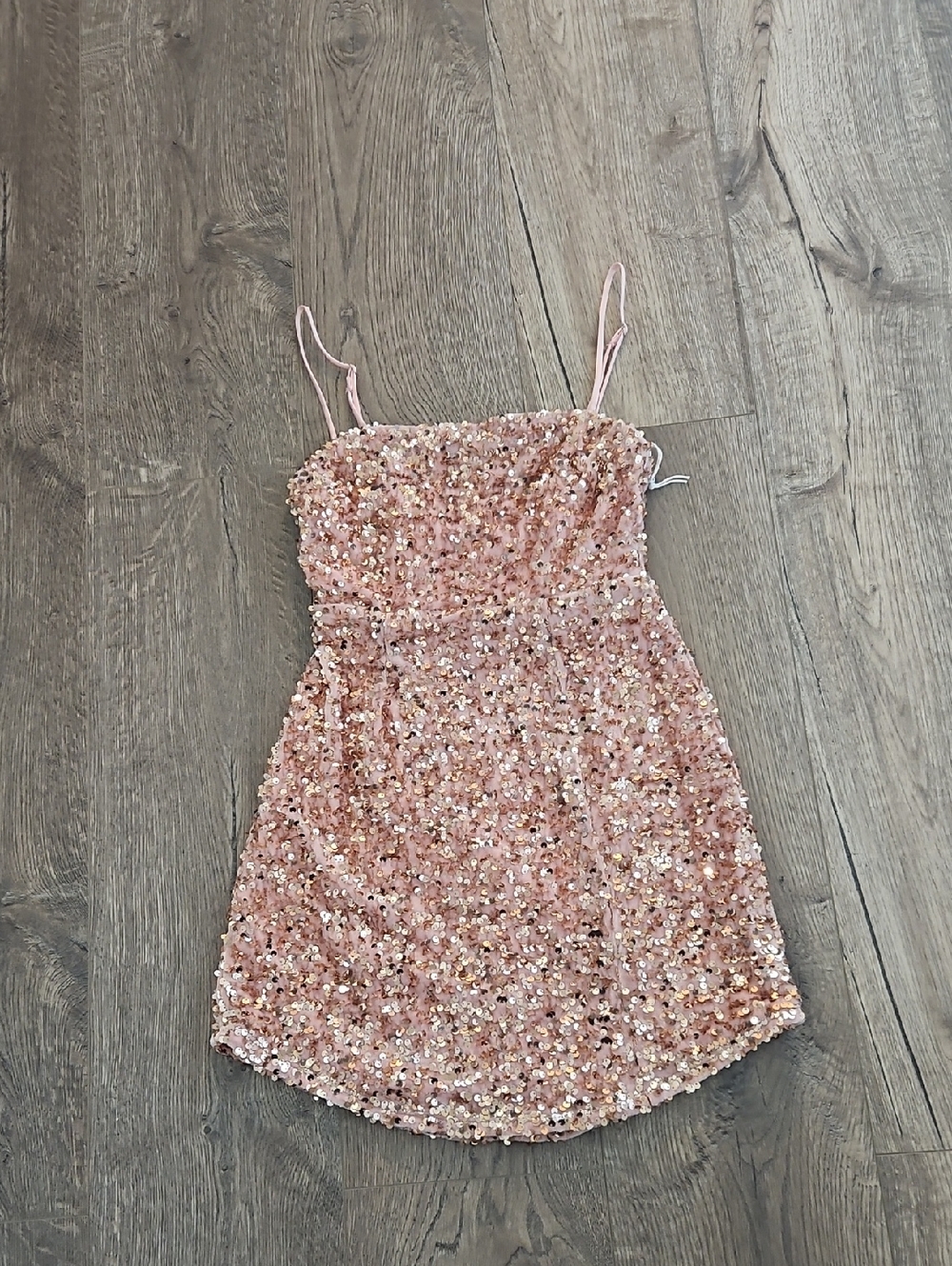 Rose Gold Sequin Spaghetti Strap Dress